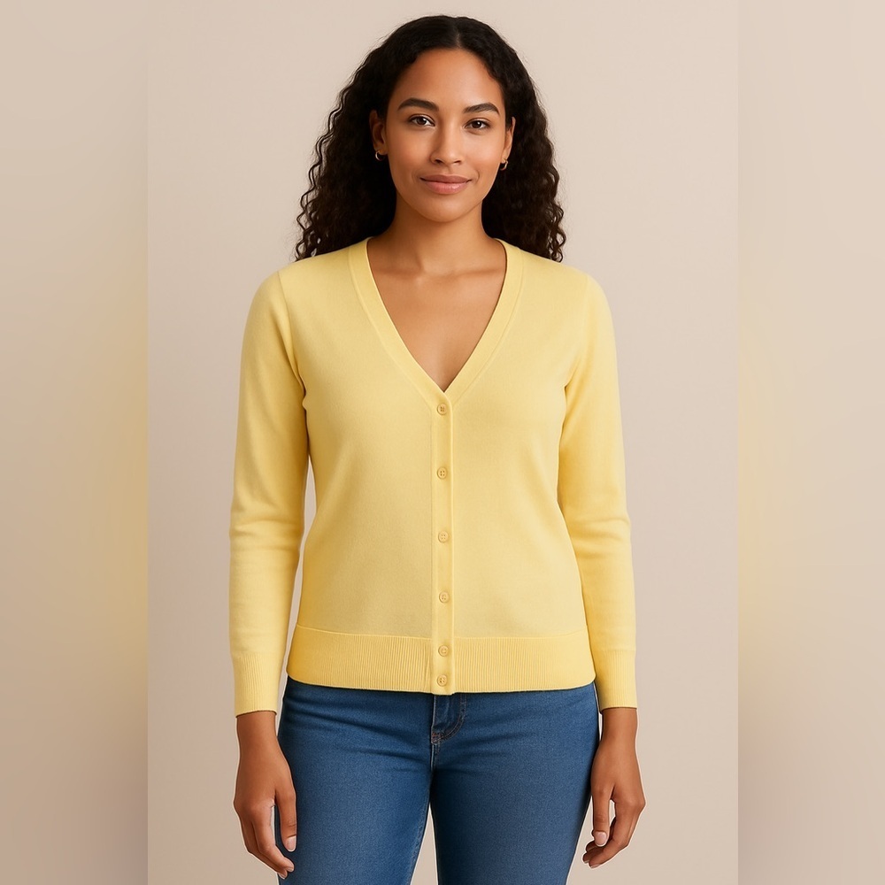 Ann Taylor Butter Yellow Button Front Cardigan Sweater Women SP Cotton Coquette